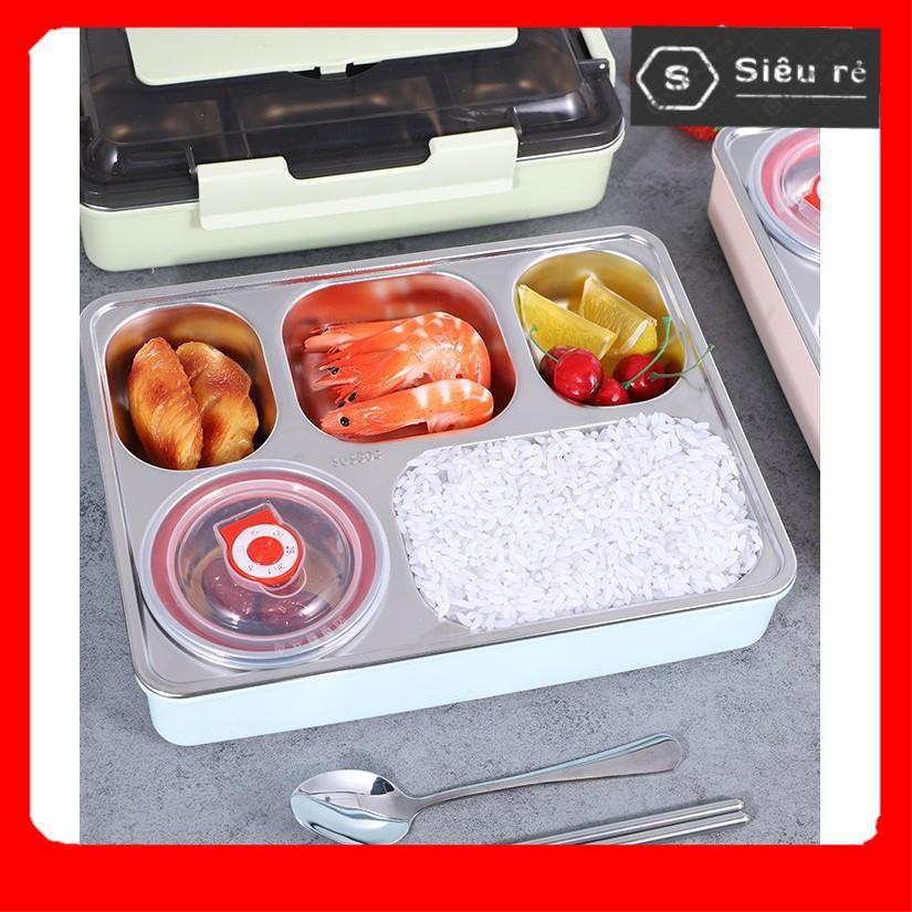 KHAY CƠM 5 NGĂN INOX 304 Giữ Nhiệt Chống Tràn - Hộp Đựng Cơm Văn Phòng - Màu Ngẫu Nhiên