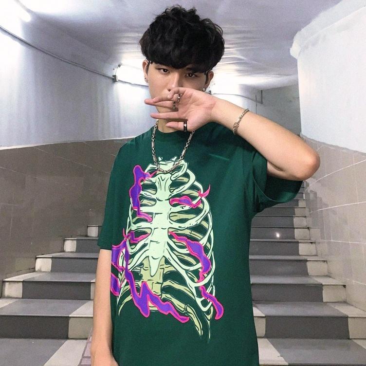 Áo thun tay lỡ, tee phông xương Skull nhiều màu form rộng, cotton