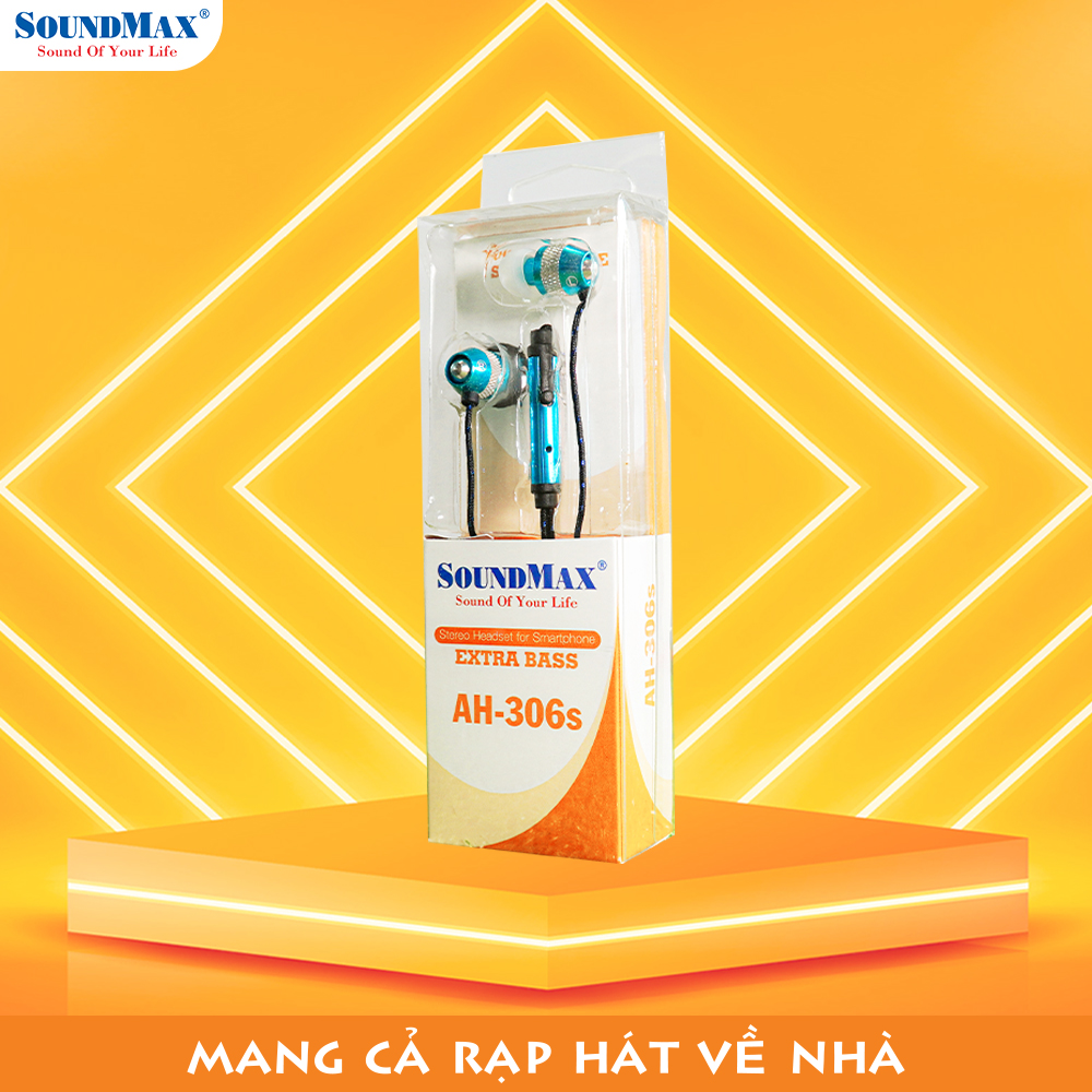 SoundMax Tai Nghe Nhét Tai AH-306s | Inear Headphone SoundMax AH306S | Tăng Cường Bass, Thiết Kế In-Ear, 2 Củ Tai Nhỏ, Đệm Mút Silicon, Jack Cắm 3.5mm, Dây Cáp Bọc Dù Chắc Chắn, Bảo Hành 12 Tháng - Hàng Chính Hãng
