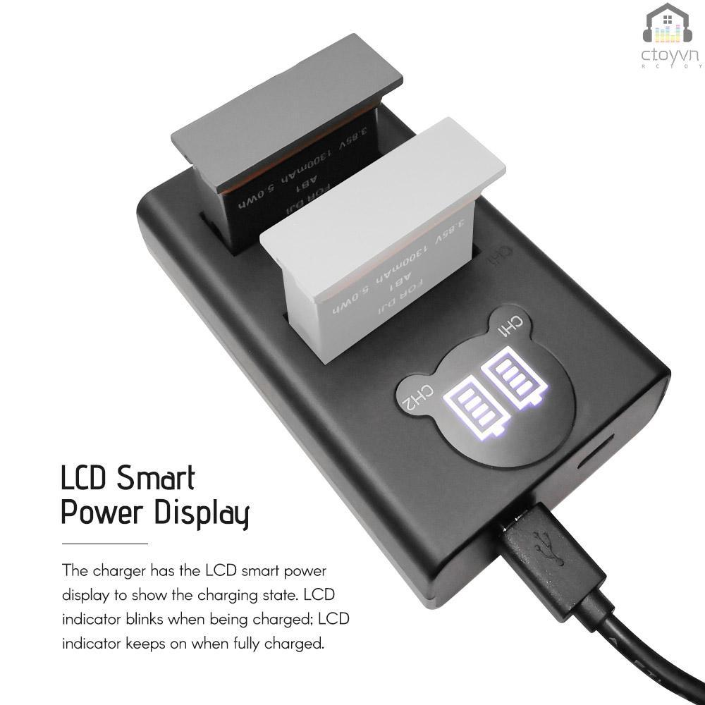 Bộ sạc pin Li-ion hai cổng USB màn hình LCD 1300mAh cho máy ảnh hành động DJI OSMO