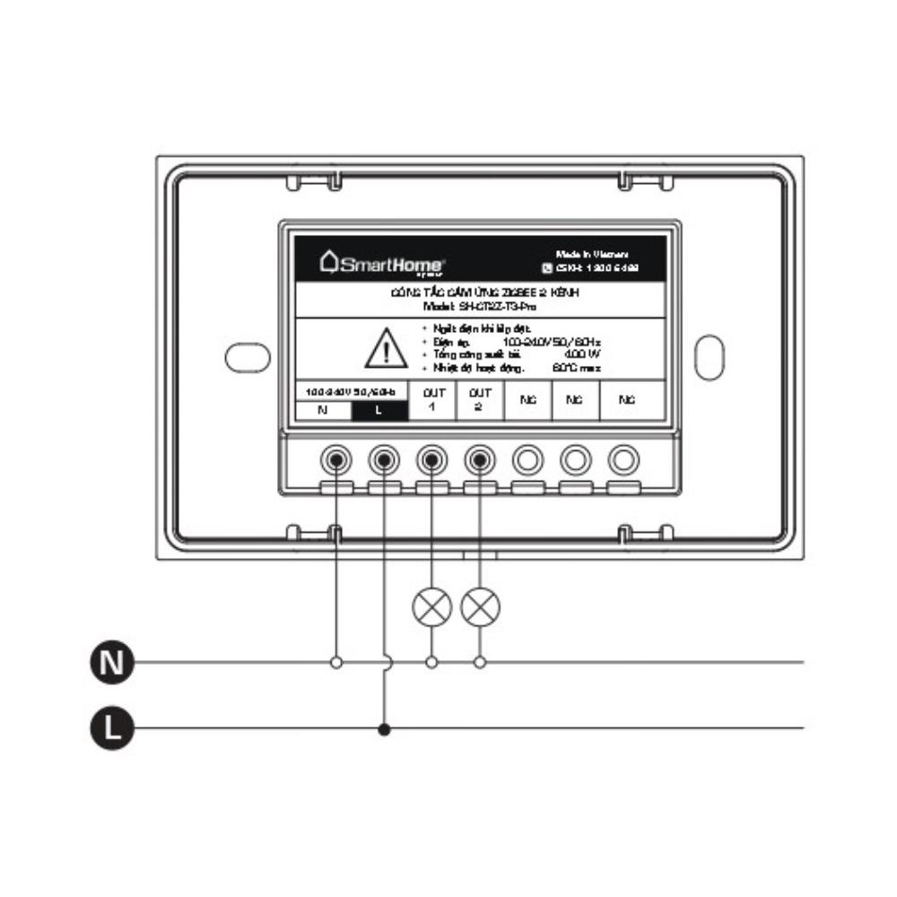 Thiết bị điều khiển 2 kênh zigbee hình chữ nhật SH-CT2Z-T3-Pro bản Luxury-BKAV