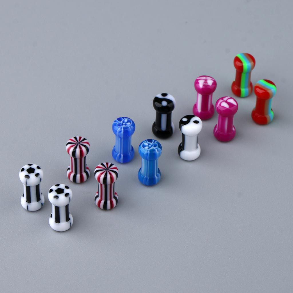 6 Pairs Colorful Acrylic Screw Fit Ear Tunnel Plugs Stretcher Expander