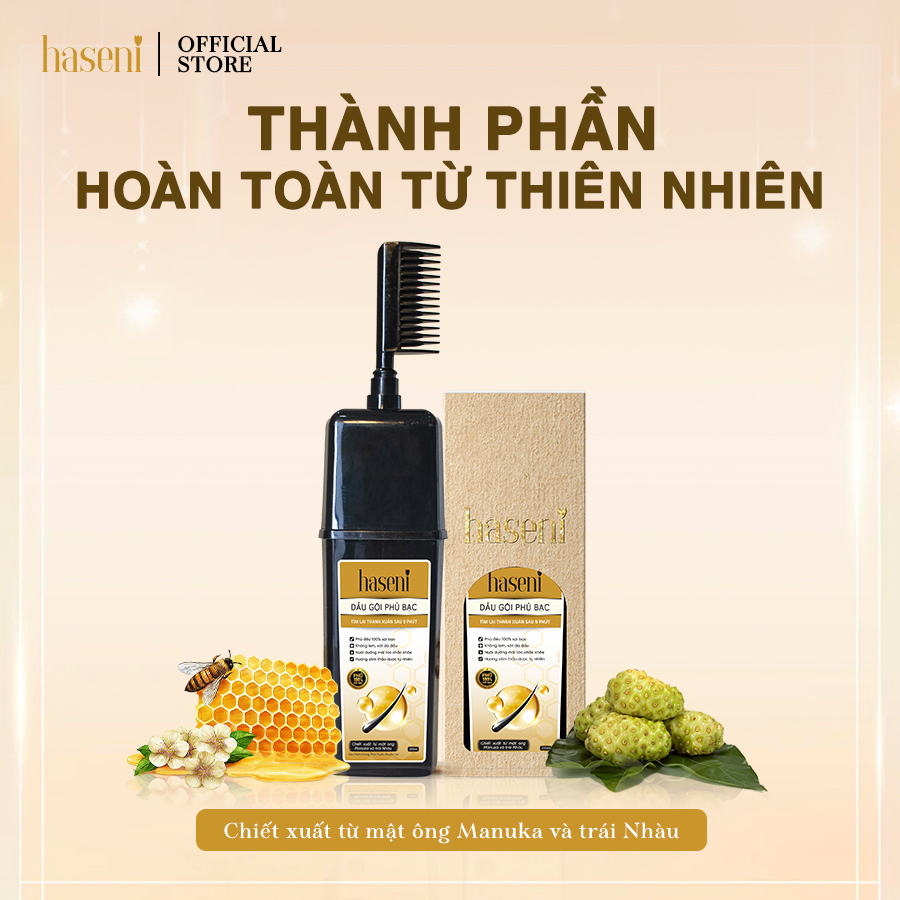 Dầu gội phủ bạc Haseni 200ml đen tóc sau 9 phút, không lem, không xót da đầu