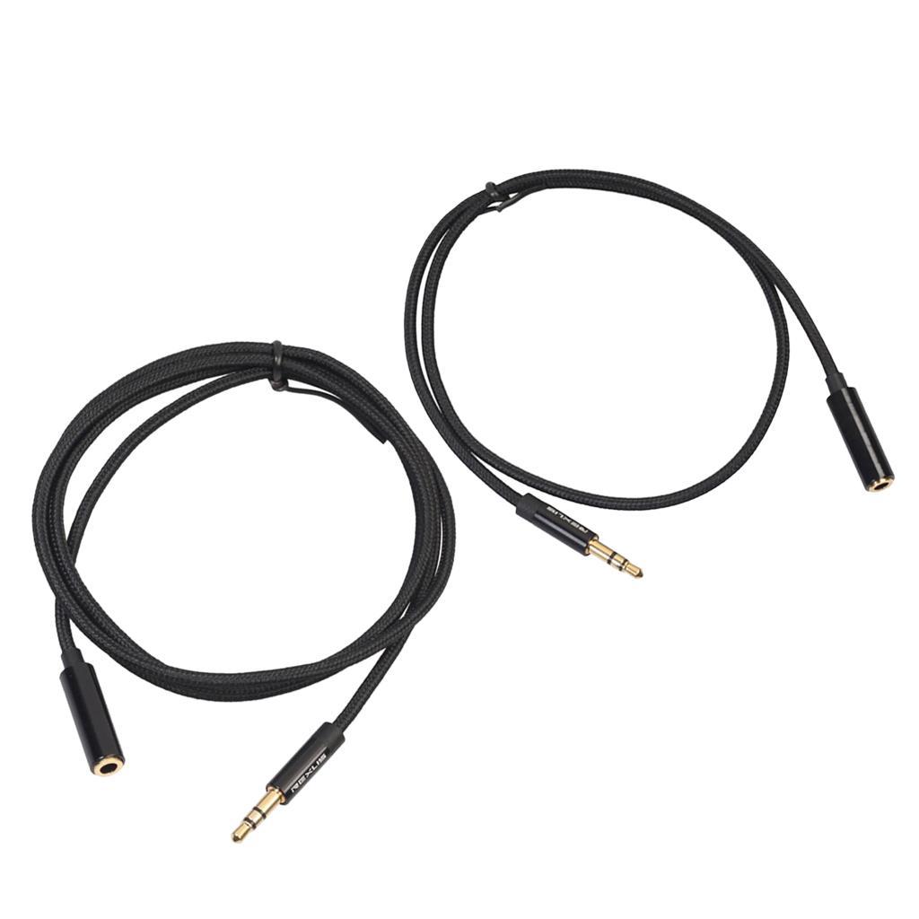 2 Pcs Headphone Extension Cable 3.5mm Jack Male To Female Aux Cable Black
