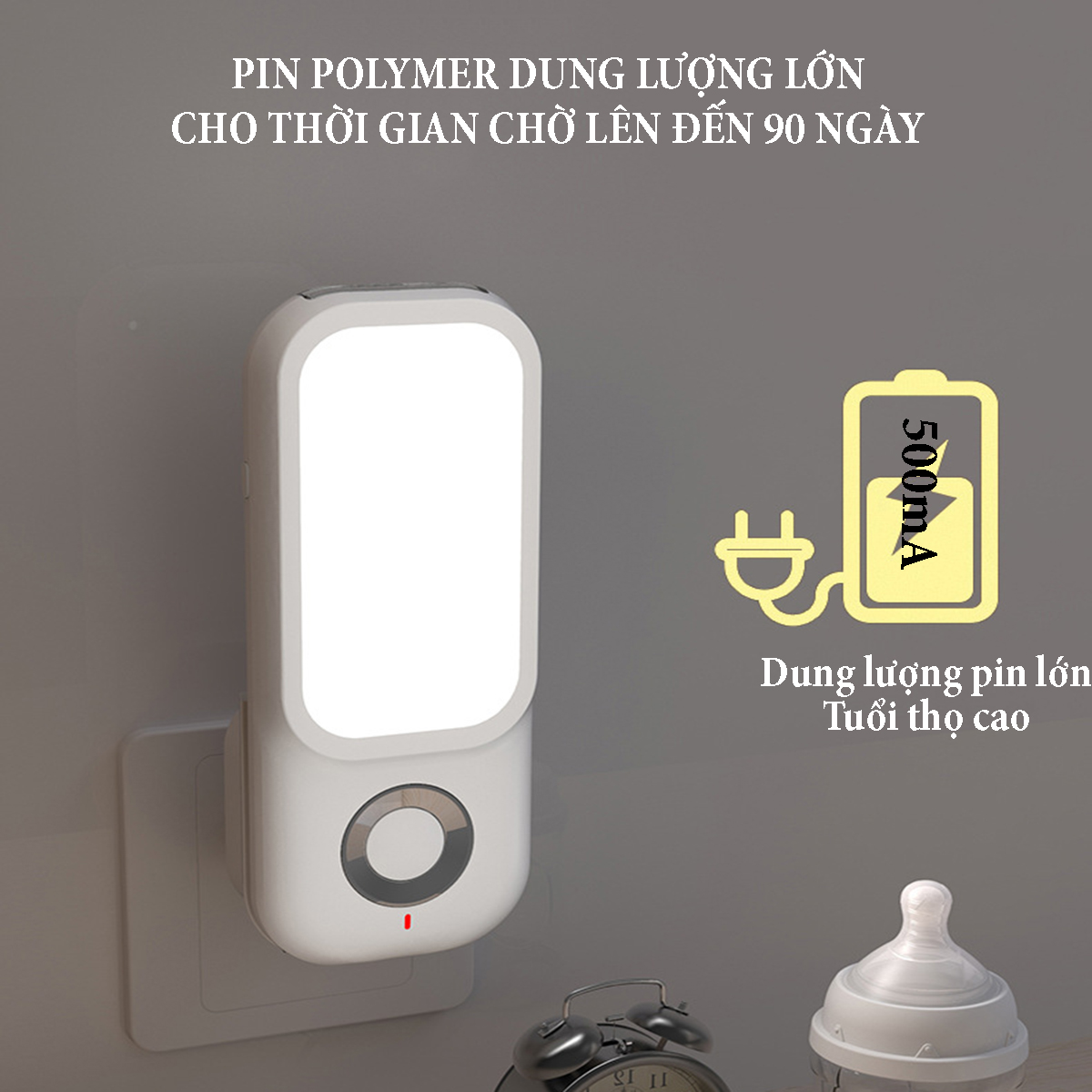 Đèn led cảm ứng chuyển động Human 3 chế độ sáng hỗ trợ sạc không dây ánh sáng vàng ấm công suất 5W tự động sáng khi có người đến gần