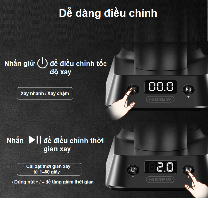 Máy xay hạt cà phê chuyên nghiệp Single Dose, tích hợp 36 chế độ xay. Thương hiệu Mỹ cao cấp HiBREW - G5 Plus. HÀNG CHÍNH HÃNG