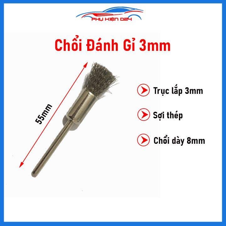 Chổi đánh gỉ trục 3mm sợi đồng đường kính chổi 8mm