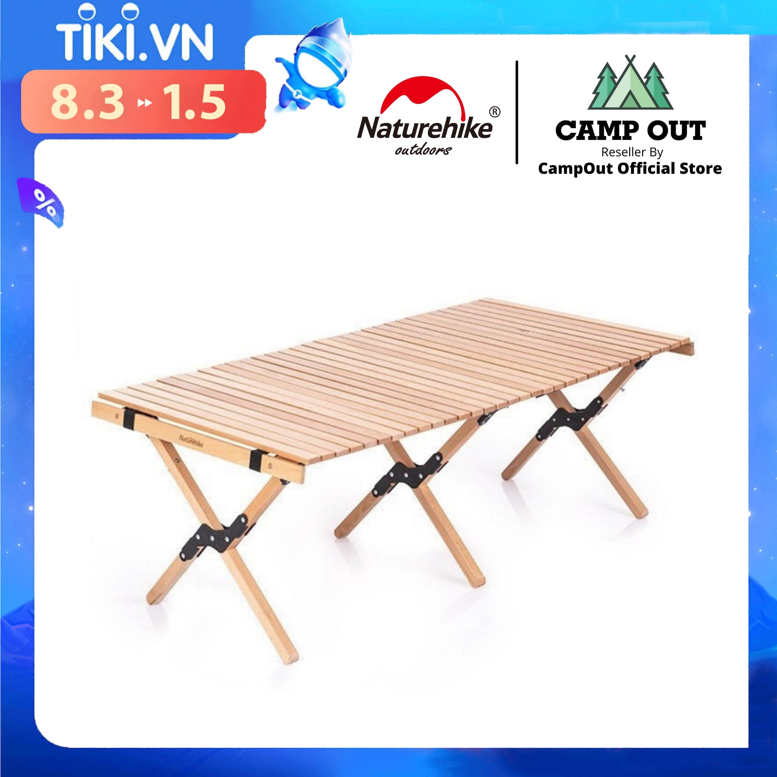 Bàn dã ngoại Naturehike campoutvn cắm trại du lịch glamping kệ gỗ xếp gấp sang trọng có túi đựng kèm A101