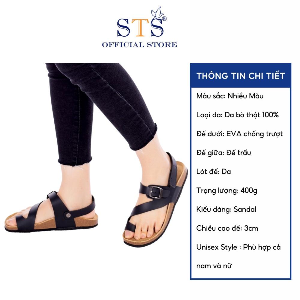 Sandal Đế Trấu DA BÒ THẬT NGUYÊN TẤM Quai chéo Tách Ngón,Mặt lót Da PU kem cao cấp chống nước đi chơi đi học đi làm K20