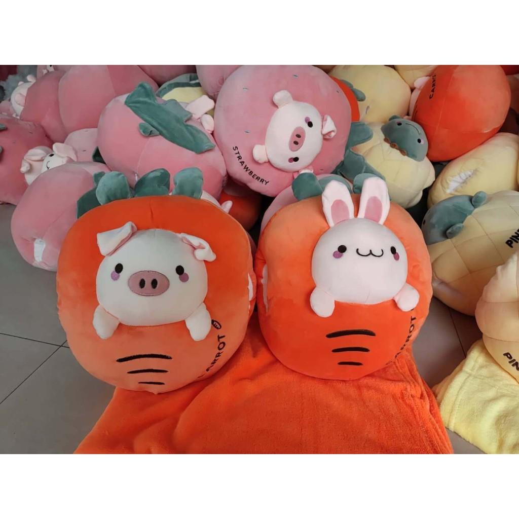 Bộ Chăn gối văn phòng hoa quả hình thú 3in1. Gấu bông đẹp cho bé