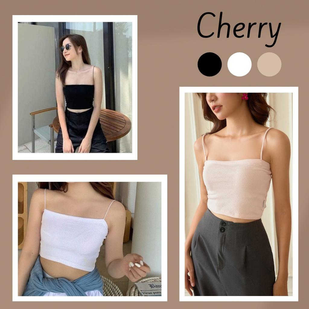 Áo hai dây nữ bản to croptop dây bún dáng ôm CHERRY áo 2 dây ngang ngực cotton thun ống ôm body V054