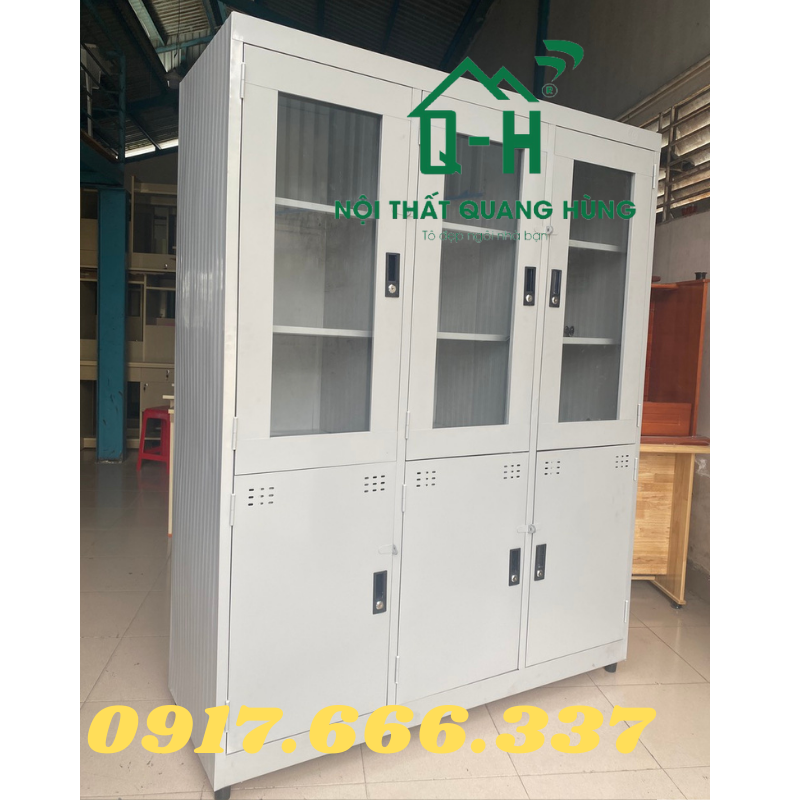 TỦ HỒ SƠ LOCKER 3 CÁNH CỬA KÍNH SƠN TĨNH ĐỆN DÀNH CHO VĂN PHÒNG 1M8X1M35X45CM