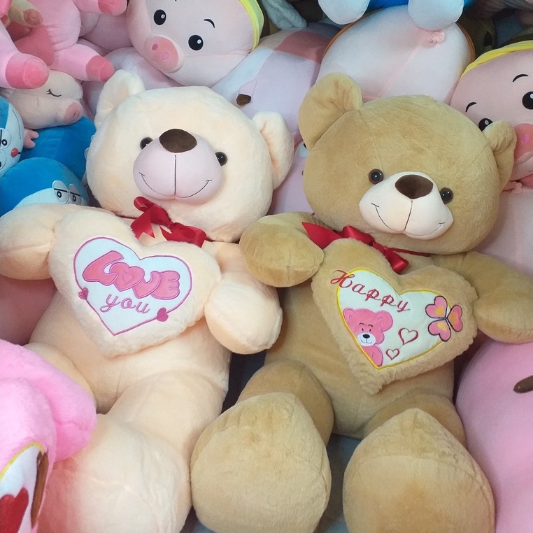 Gấu bông Teddy ôm tim - Size từ 1m1 đến 1m5 - Quà tặng gấu bông teddy vải lông tuyết mịn