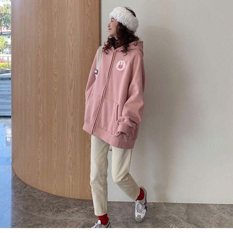 Áo khoác nữ , áo khoác áo hoodie logo thêu mặt thỏ vải nỉ ngoại mùa hè chống nắng mùa đông chống lạnh