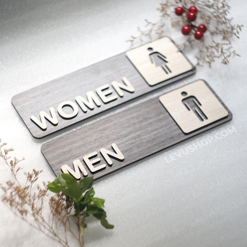 Bộ 2 bảng gỗ Toilet Men Women dán cửa trang trí nhà vệ sinh Nam Nữ LEVU-TL18