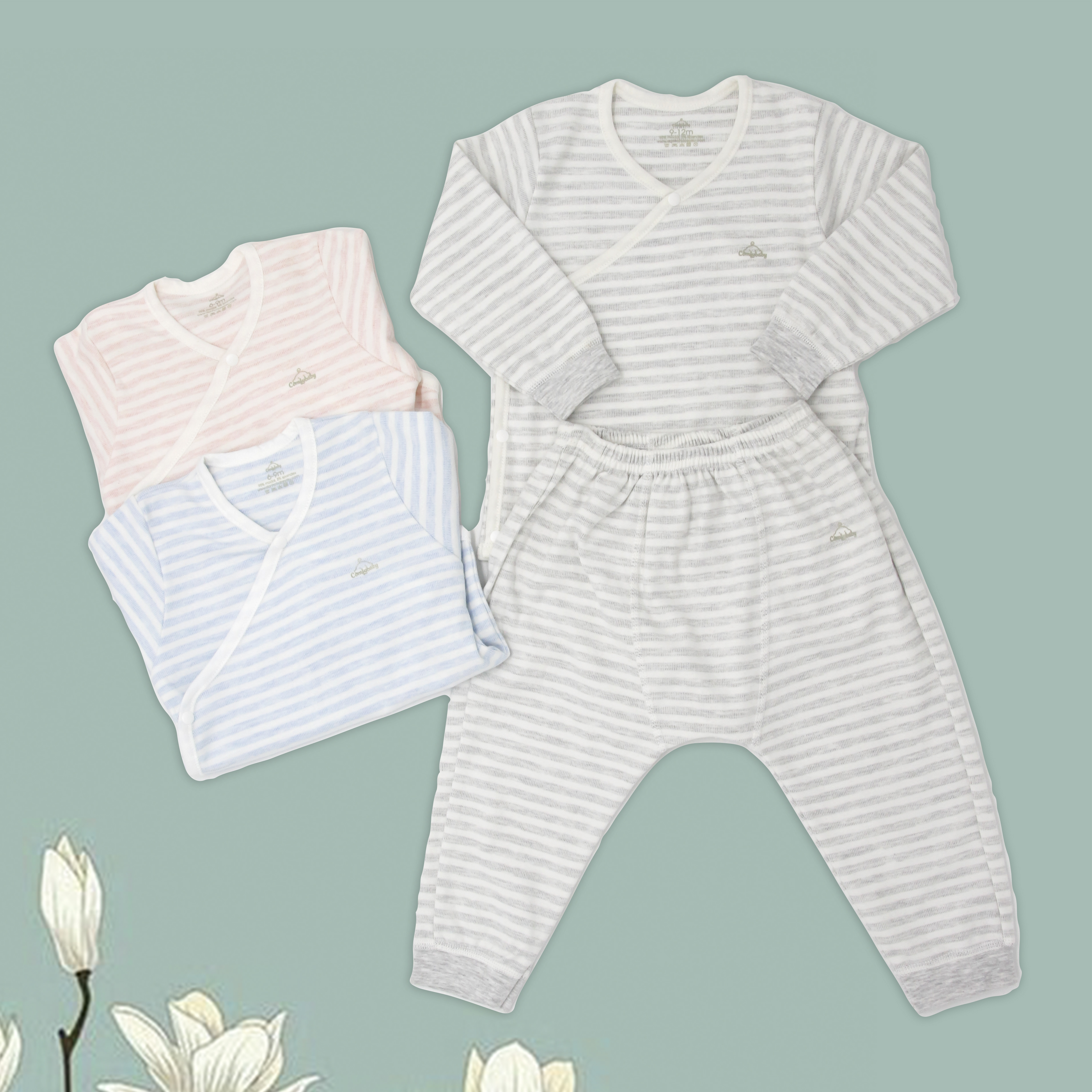 Set body suit giữ ấm ngực dài tay kèm quần rời 100% Cotton mềm mại, thoáng khí, thấm hút mồ hôi cho bé ComfyBaby size 3-6 tháng