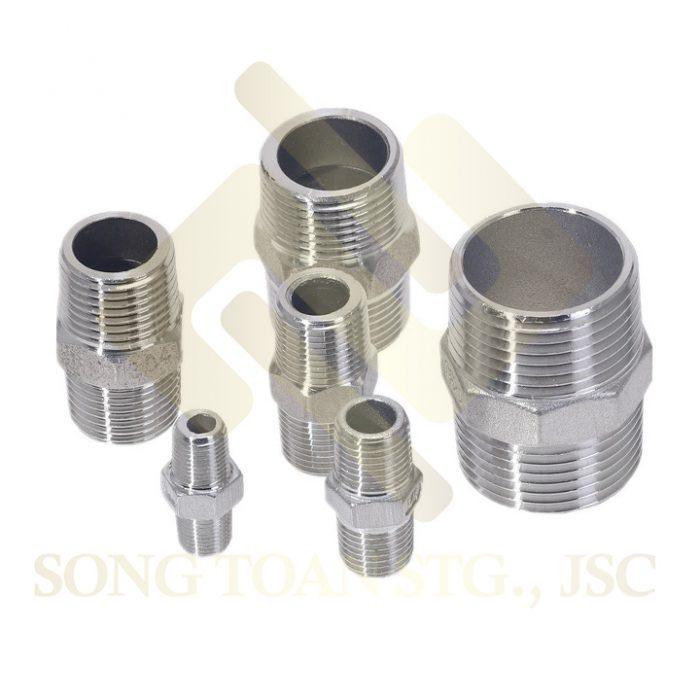 Hai đầu ren ngoài bằng INOX bước ren BSP hệ G (Inox male hexagon nipple) Man cút nối ren