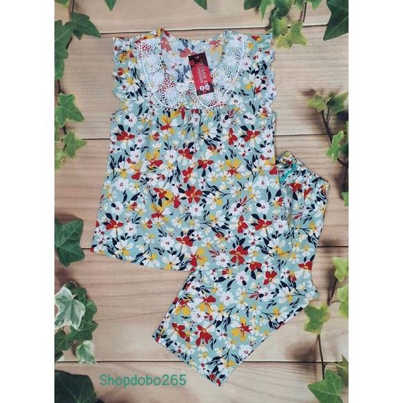 Đồ bộ nữ,đồ ngủ mặc nhà lửng vải lụa BL 62 hoạ tiết hoa nhí dễ thương size 45-65kg.