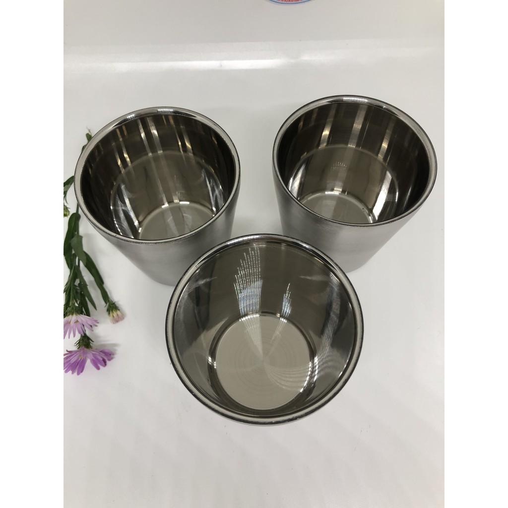 Bộ 3 Ly inox cách nhiệt 304 cao cấp bóng gọn 175ml hoặc 300ml chống nóng tay thích hợp cho người già trẻ em