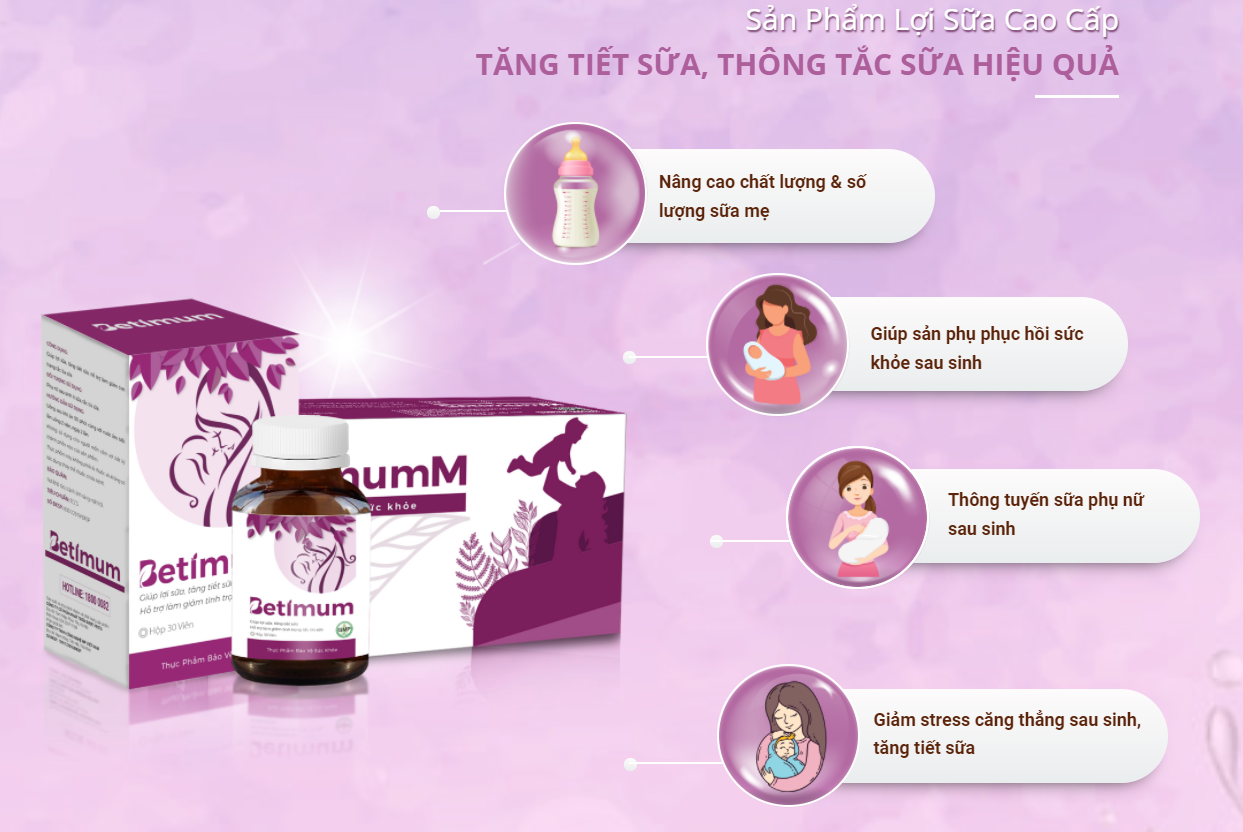 Bột Pha Lợi Sữa Betimum M - Giúp lợi sữa, tăng tiết sữa, giảm tắc tia sữa, gọi sữa về nhanh