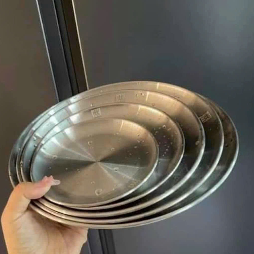 Đĩa inox 304 TINOX đĩa tròn khay inox hàn quốc chuyên dụng đựng thức ăn bánh khó phai màu DI013