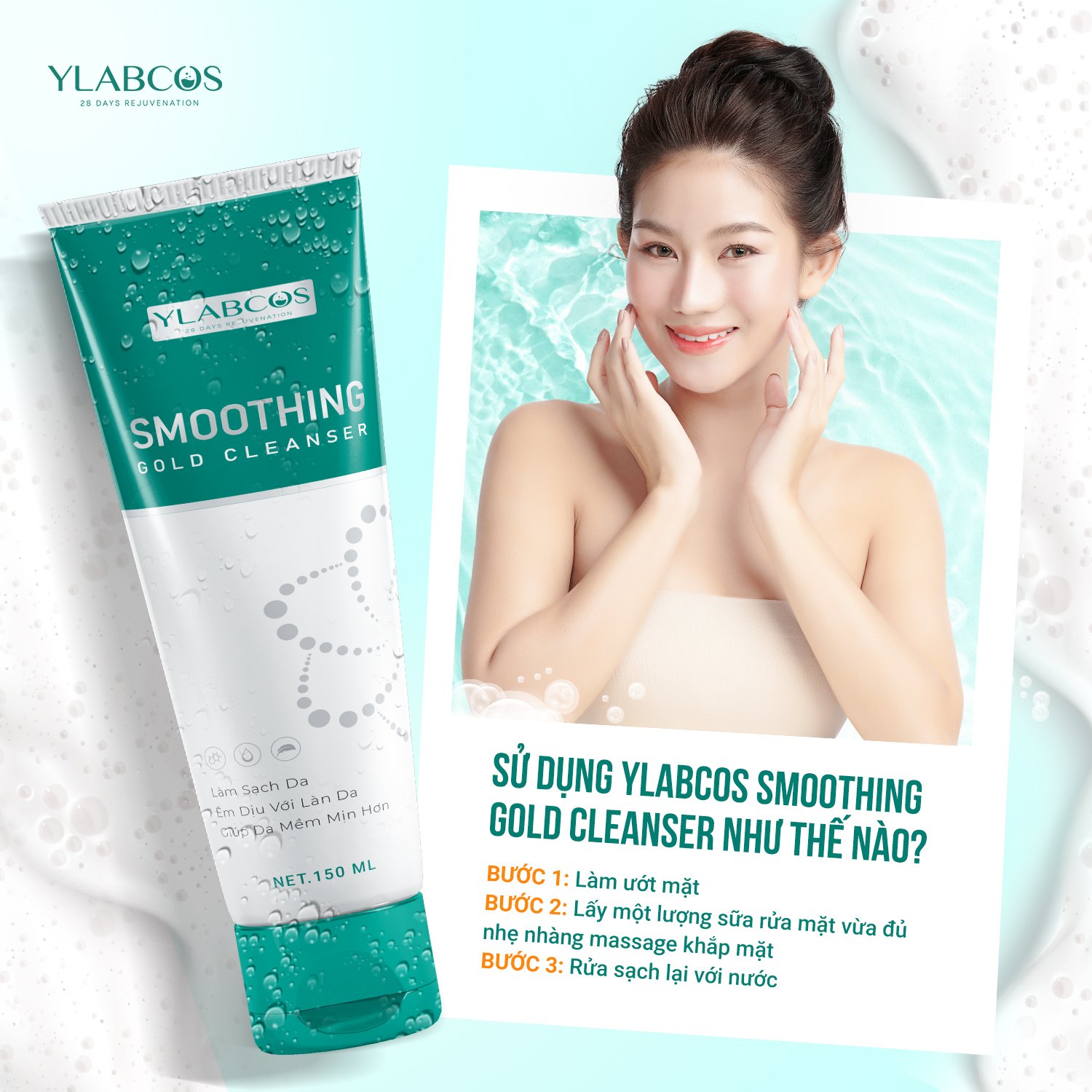 Sữa Rửa Mặt Vàng Ylabcos Smoothing Gold Cleanser - pH an toàn cho Da