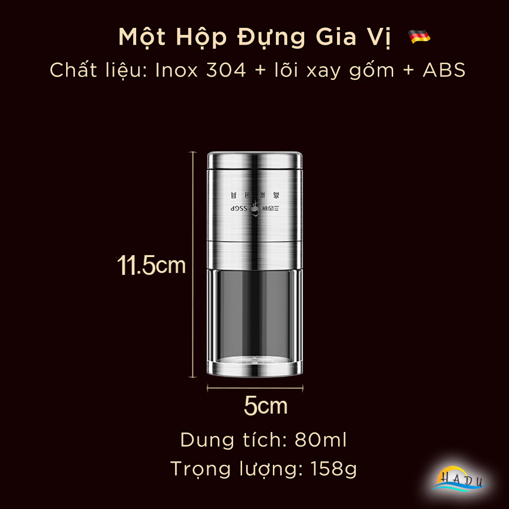 Xay Tiêu Cầm Tay Inox Kiểu Nhật Bản Hút Nam Châm Thông Minh Cao Cấp Đạt Chất Lượng LFGB Đức SSGP