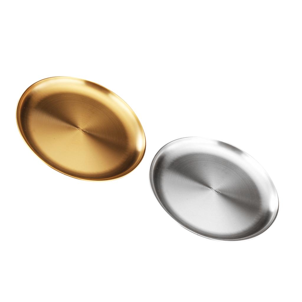 Stainless Steel Dinner Plate Food Serving Lunch Dish BBQ Picnic Silver 20cm