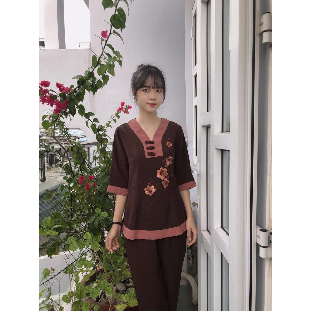 ĐỒ LAM ĐI CHÙA Cổ Chữ Y Vải Đũi