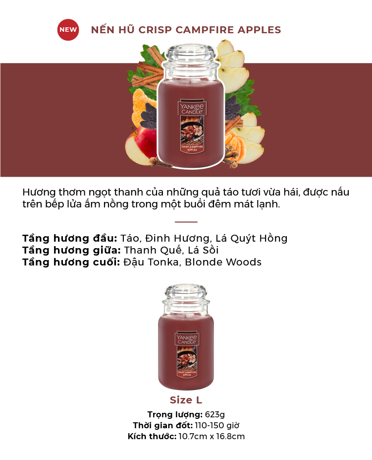 Nến hũ Yankee Candle size L - Crisp Campfire Apples (623g)