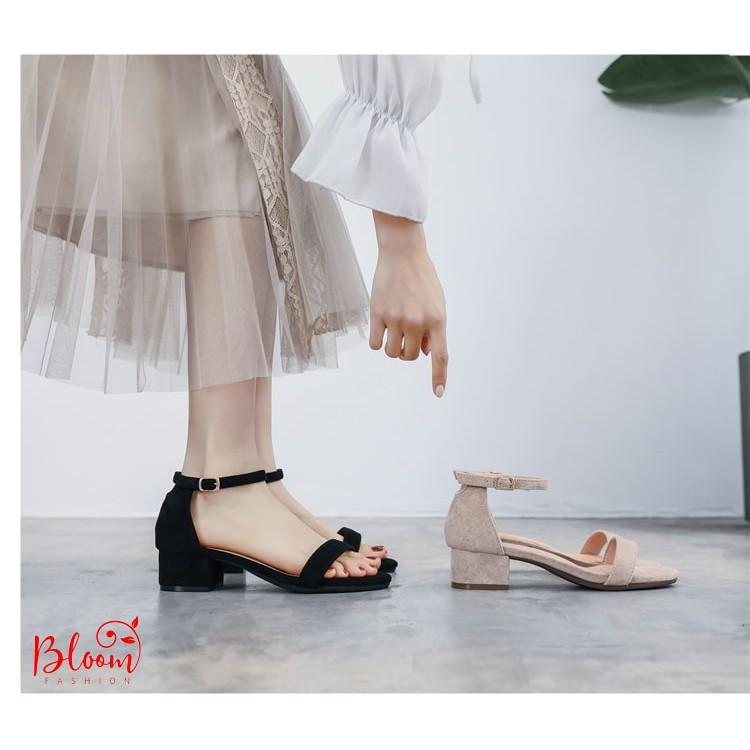 Sandal nữ cao gót đế vuông 5p hở mũi da lộn quai ngang basic Sandal cao gót nữ Hàng VNXK BG08