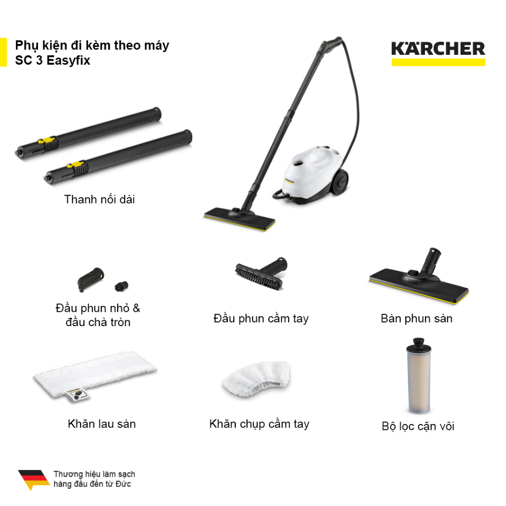 Máy làm sạch bằng hơi nước nóng Karcher SC 3 EasyFix diệt khuẩn hiệu quả (Sản xuất tại Đức)
