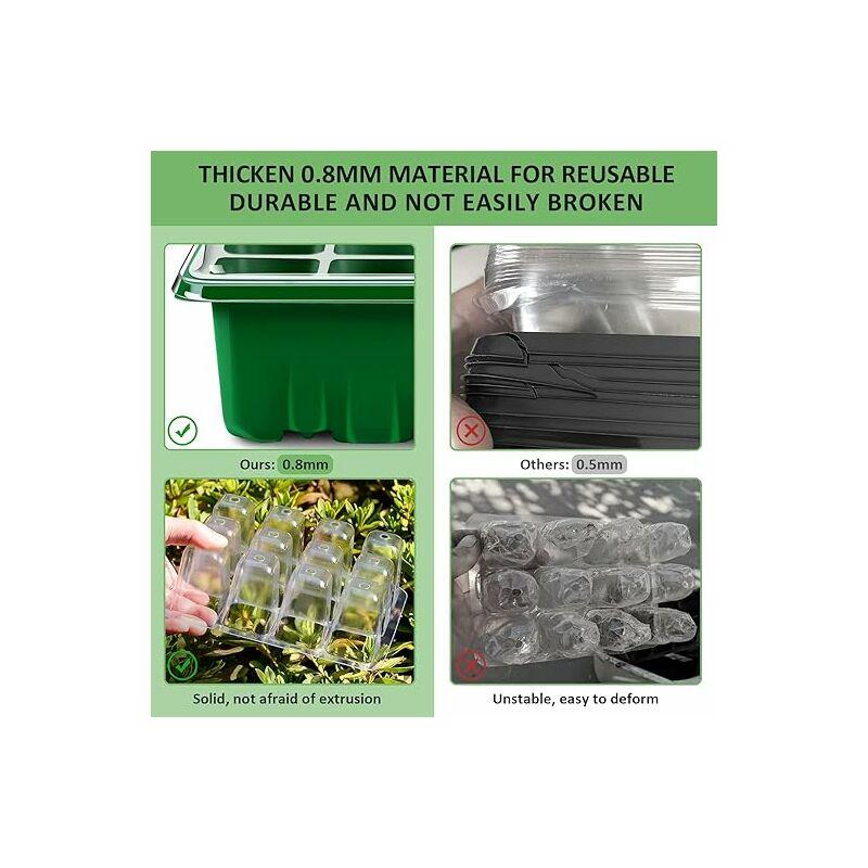 Nhà kính mini cho thực vật, 10 mảnh 120 tế bào bên trong gieo khay khay crop khay với nắp và thông gió bền vững, màu xanh lá cây
