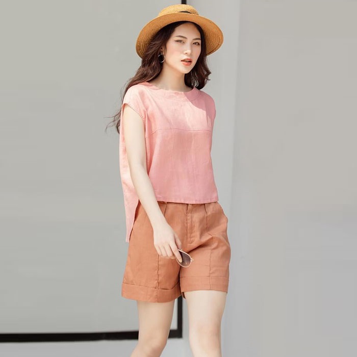 Set linen đi chơi áo form rộng kèm quần short trẻ trung ArcticHunter, thời trang phong cách trẻ