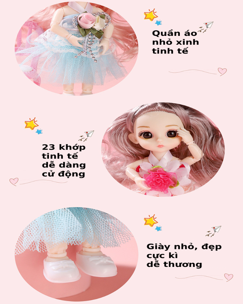 [Có sẵn] Đồ chơi búp bê 23 khớp xinh xắn cao 17cm dễ dàng cử động, đồ chơi dễ thương cho bé gái