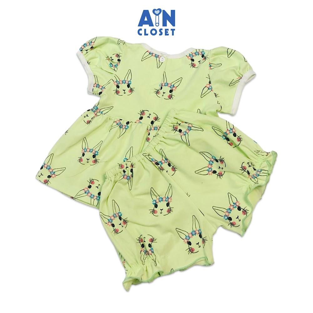 Bộ quần áo ngắn bé gái họa tiết Thỏ xanh cốm thun cotton - AICDBGUSCOJR - AIN Closet