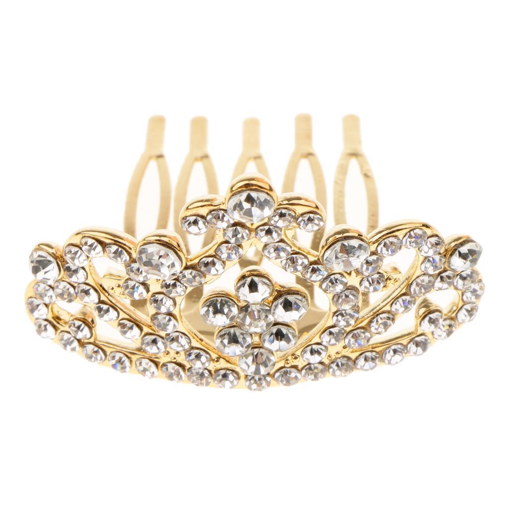 Girls Princess Tiara Crown with Comb Kids Hair Accessories Gold