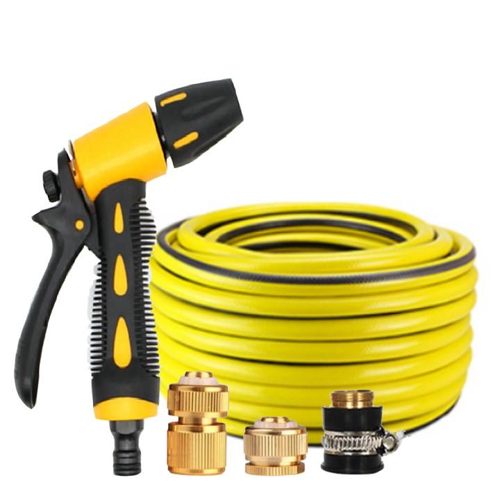 Bộ dây vòi xịt nước rửa xe, tưới cây . tăng áp 3 lần, loại 3m, 5m 206319U,cút đồng, d.vàng