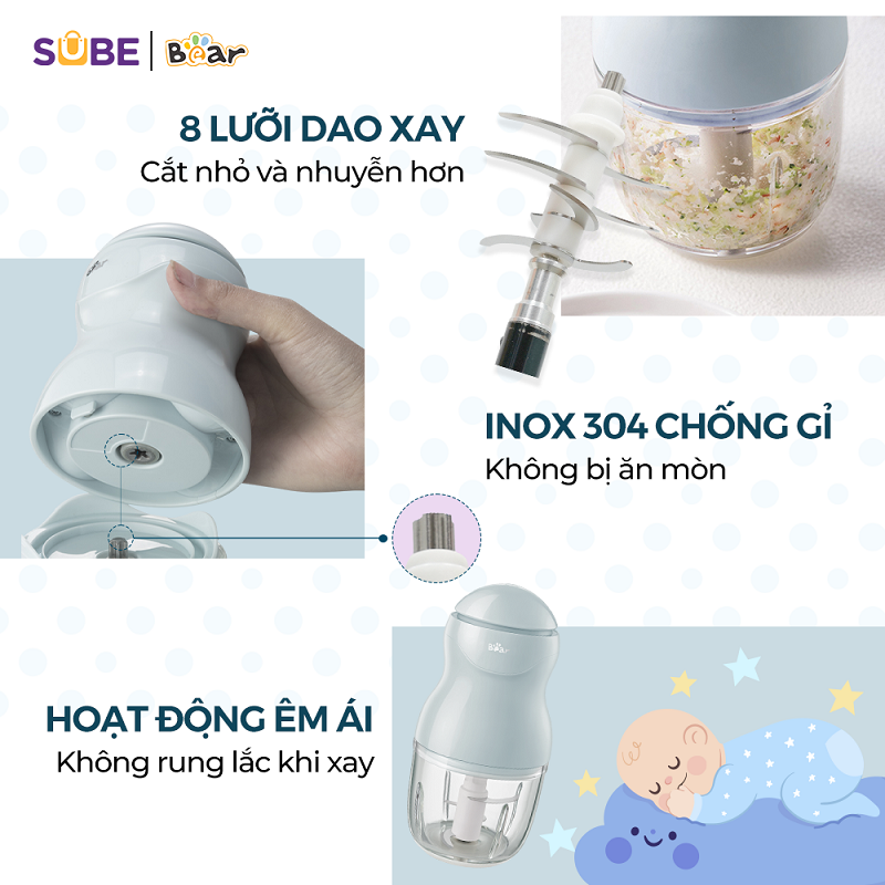 Máy xay ăn dặm 0.3L Bear GR-B03V8 Hàng chính hãng