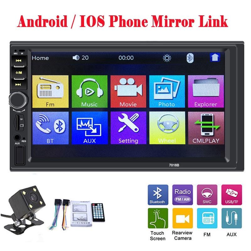 7018B 3rd 7 inch HD 2 DIN Xe hơi Bluetooth MP5 Player Hỗ trợ kết nối điện thoại di động (Android & IOS MirrorLink)