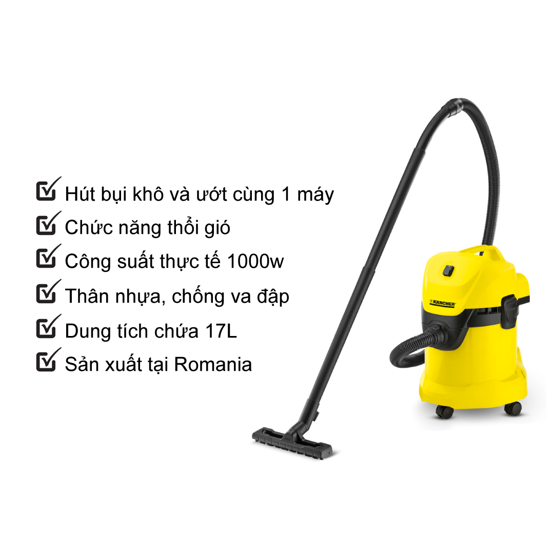 Máy hút bụi khô &amp; ướt cao cấp Karcher WD 3 Car