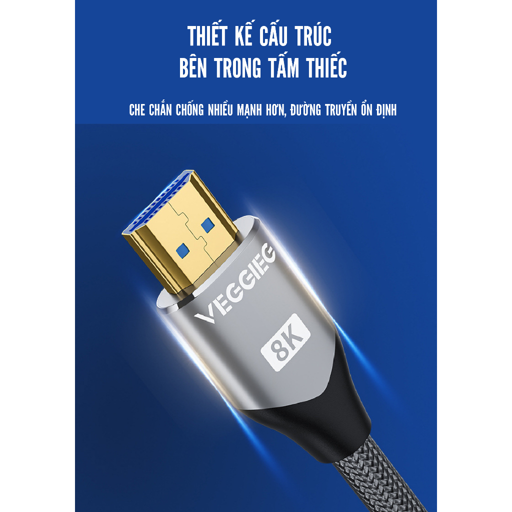 Cáp HDMI VegGieg hỗ trợ xuất hình ảnh độ nét cao chuẩn 8K/60hz, 4k/120hz hàng chính hãng