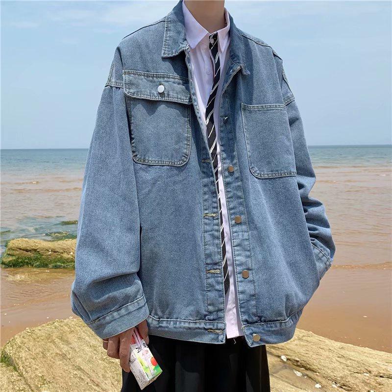 Hong Kong style retro light color denim jacket boys' spring and autumn Korean version trend loose and versatile casual fashion brand work jacket men's and women's lovers' casual versatile jacket