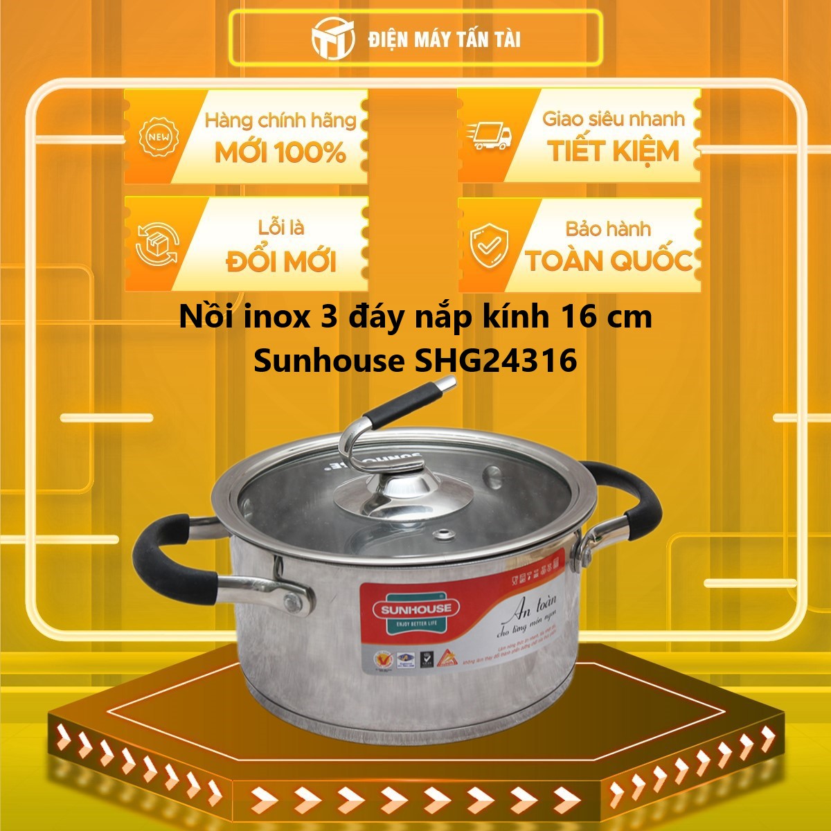 SHG24316 - NỒI INOX 3 ĐÁY SUNHOUSE SHG24316 - Hàng chính hãng