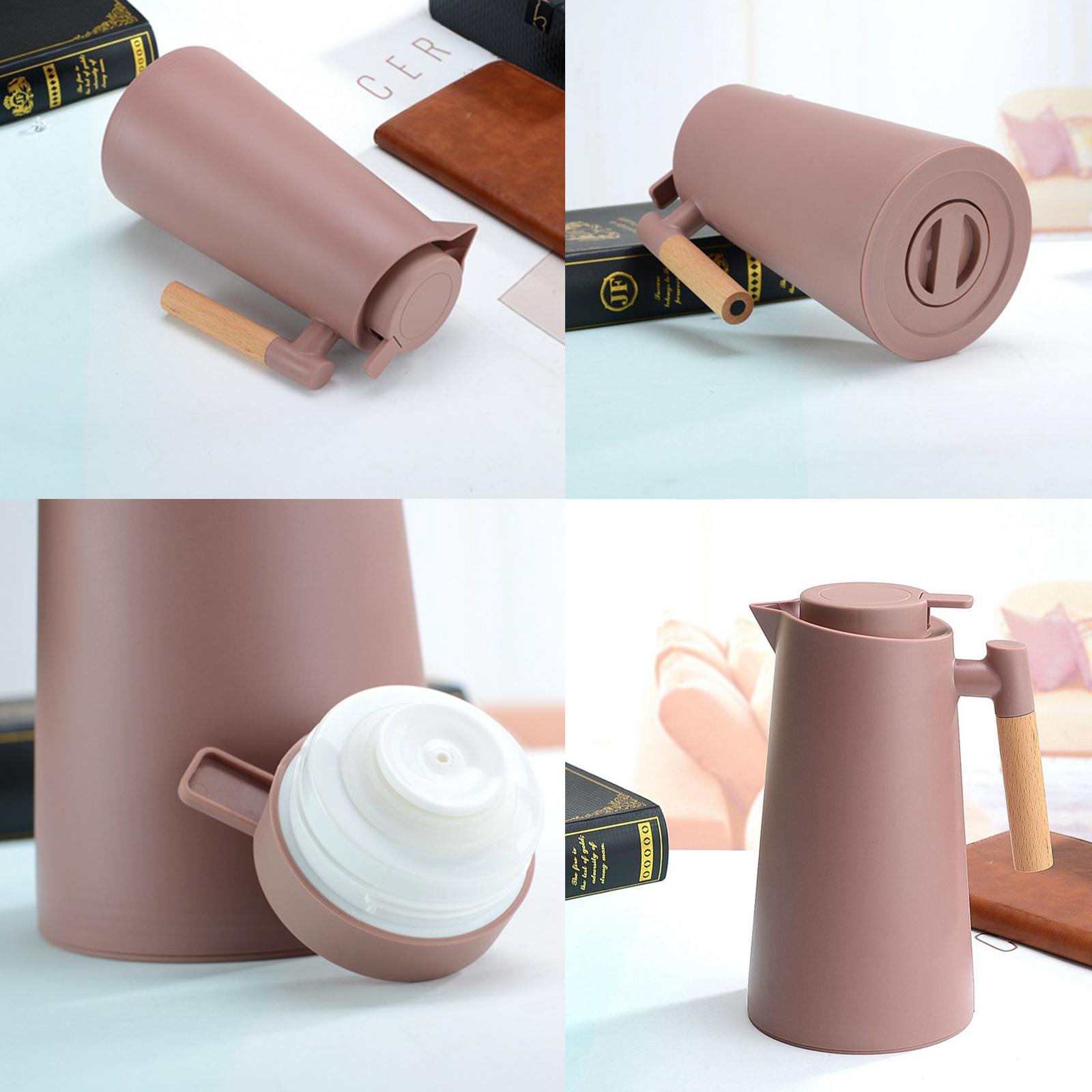 1L Thermal Coffee Carafe Double Wall Vacuum Coffee Pot Tea Carafe Thermos Pot Wood Handle Water Kettle Insulated Flask