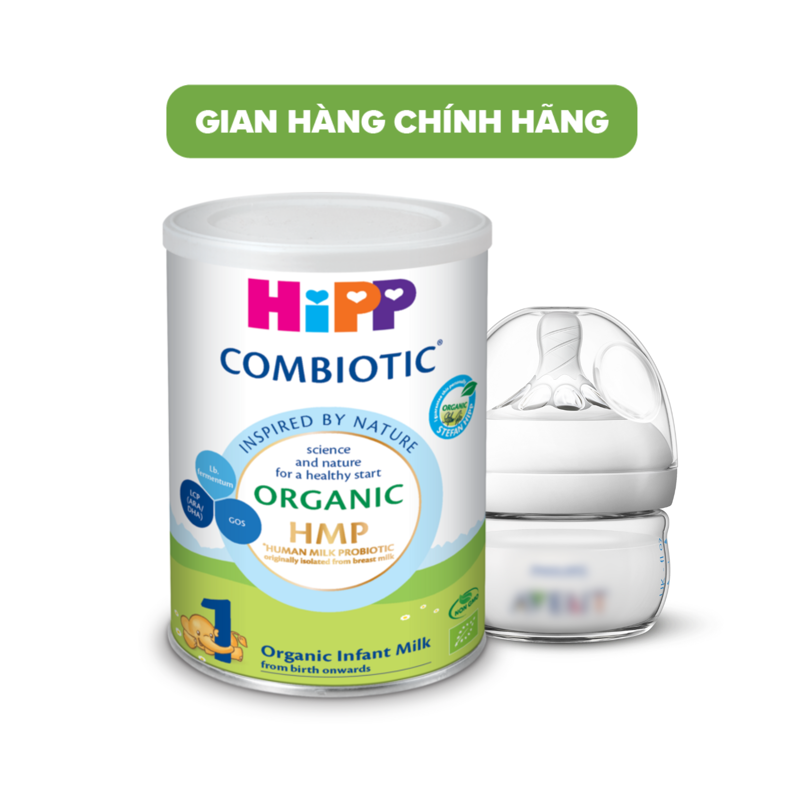 Combo Sơ Sinh: Sữa HiPP 1 Organic Combiotic 350g - Bình sữa Philips Avent 60ml nhập khẩu châu Âu