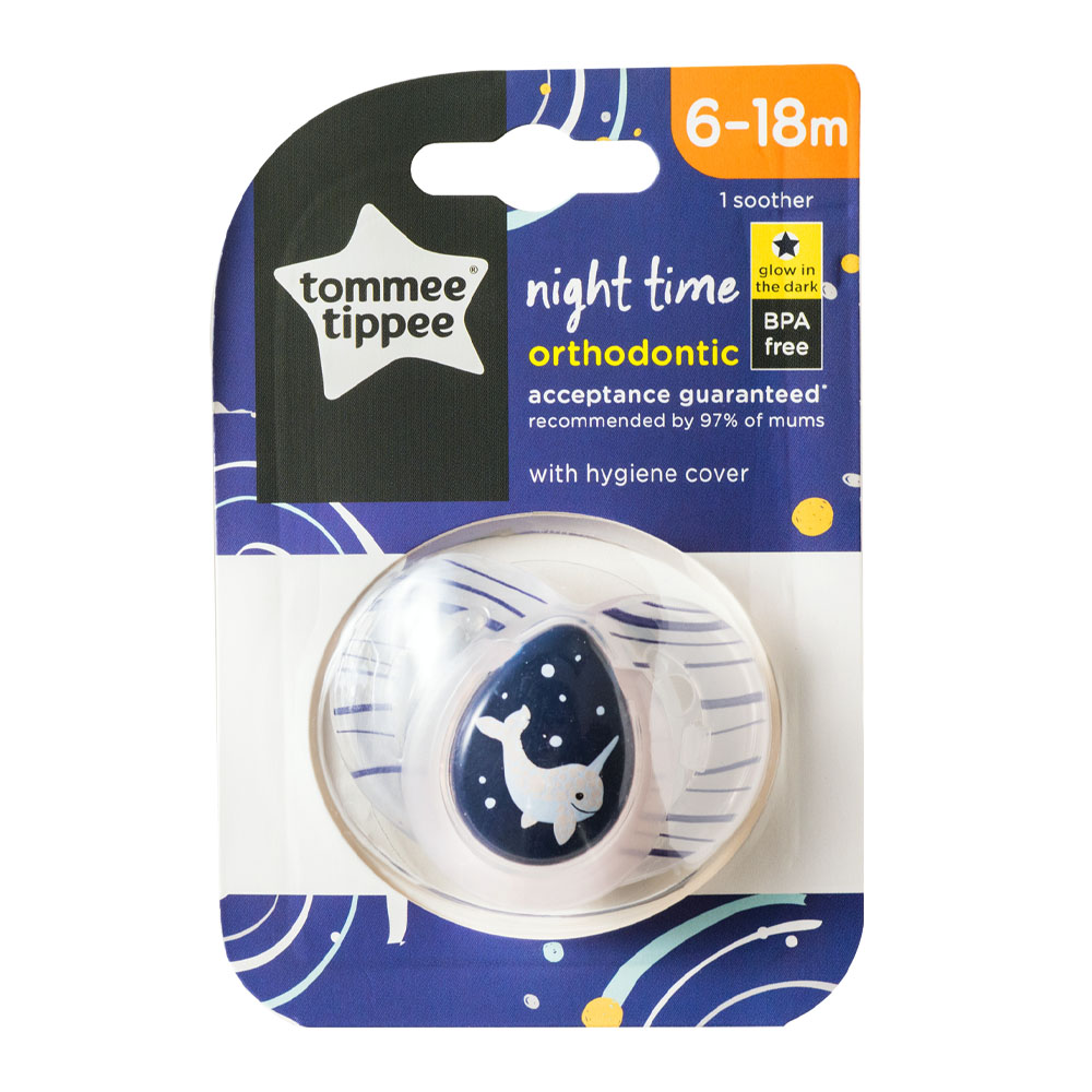 Ty Ngậm Dạ Quang Cho Bé Tommee Tippee Night Time 6-18 tháng (Vỉ Đôi) - Mưa Xám