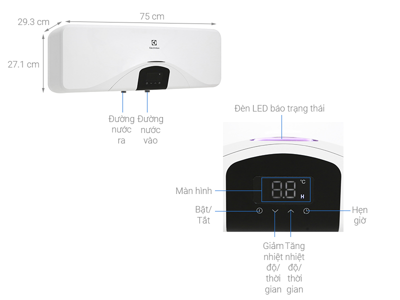 Máy nước nóng Electrolux EWS202DX-DWE 20 lít - Hàng Chính Hãng