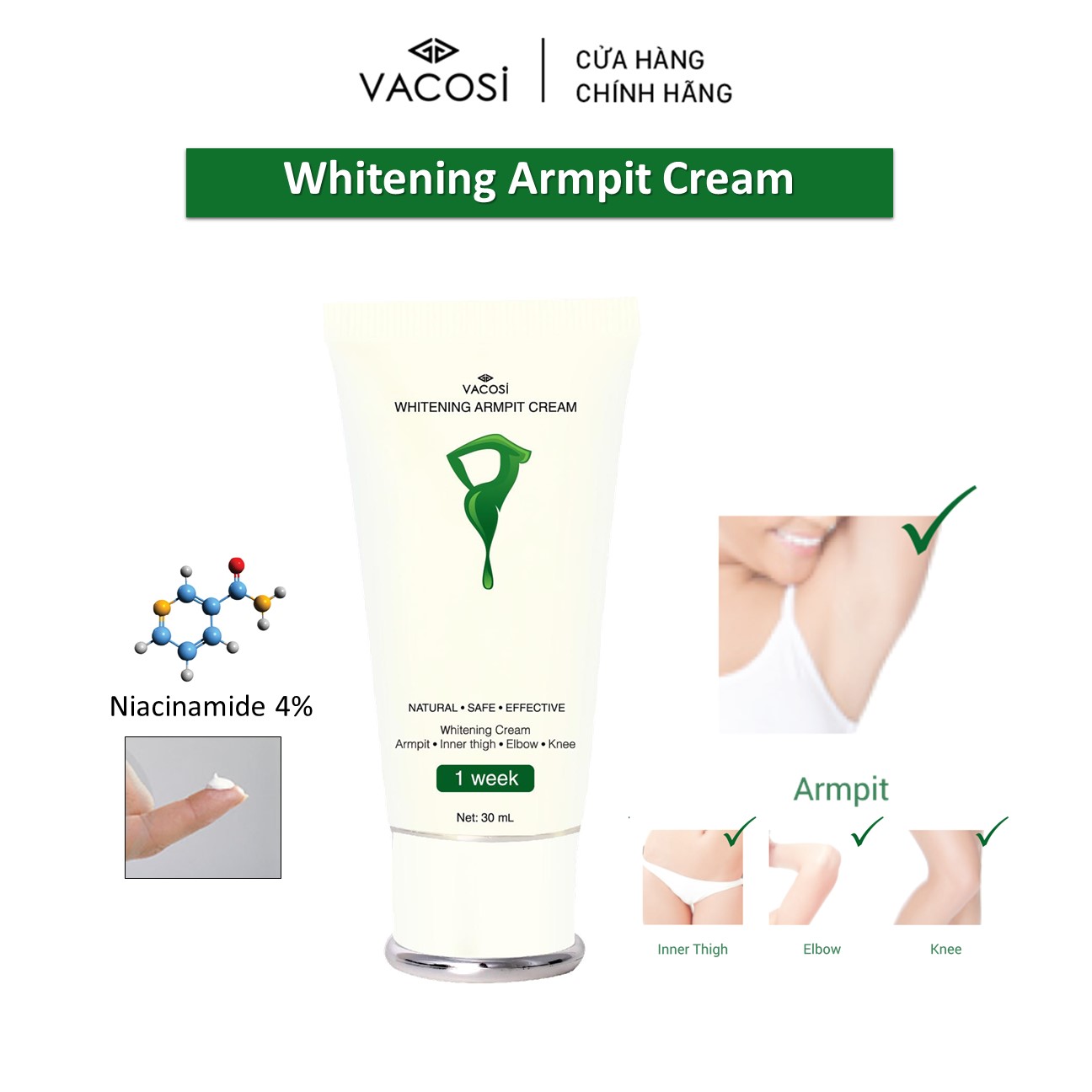 Kem dưỡng Sáng da Vùng da dưới cánh tay VACOSI WHITENING ARMPIT CREAM 30mL