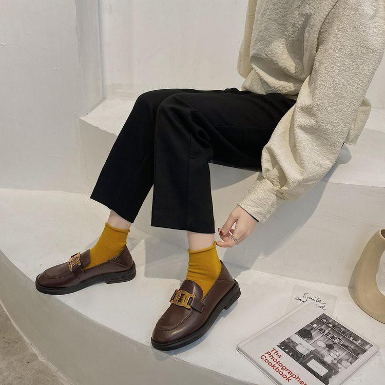 Giày bệt cao su PU mũi tròn giày đơn nữ phong cách Hàn Quốc Giày búp bê nữ đế bệt